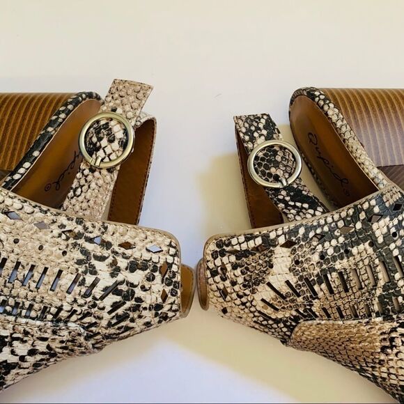 Qupid Caris Beige Brown Snake Mule Sling Back - Picture 4 of 8